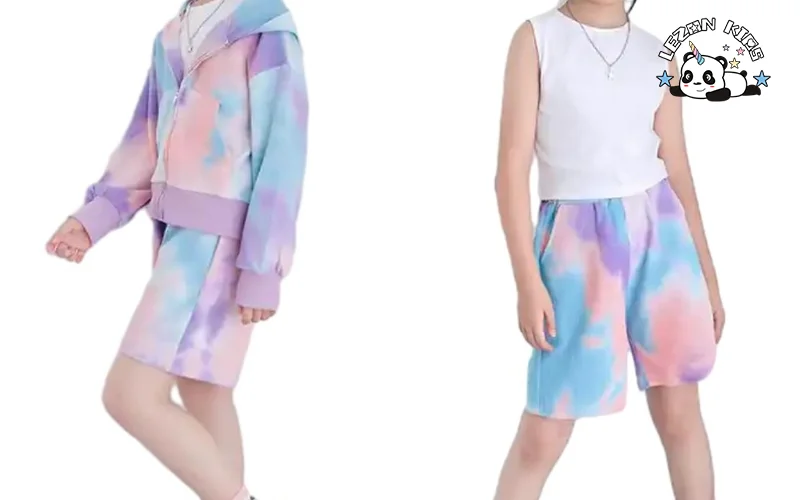 LEZONKIDS - Conjuntos de Roupas Infantis Unisex Casuais Esportivos com Capuz e Zíper, Camisa e Short para Meninos e Meninas com Estampa Tie Dye